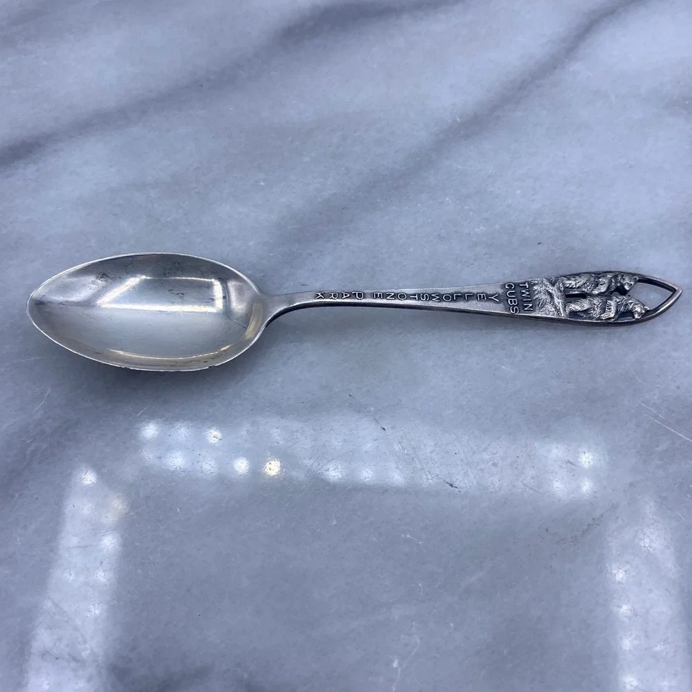 Sterling Silver Yellowstone Park Twin Cubs Souvenir Spoon 4 Inch Vintage Silver